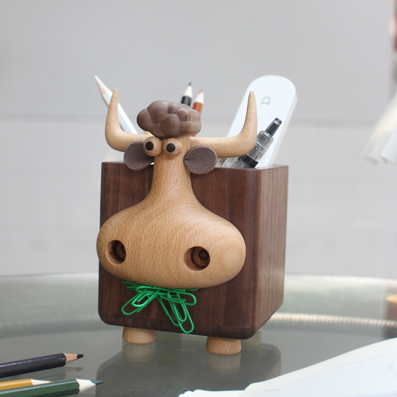 Cute Bull Shaped Wooden Pen Ho - Pen Holder Magnetic review and price