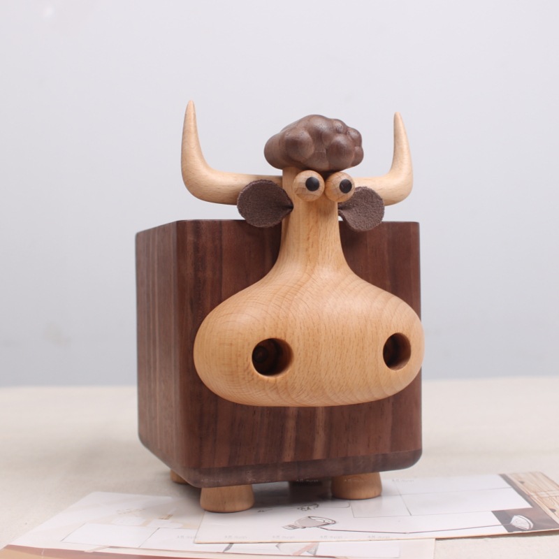 Cute Bull Shaped Wooden Pen Ho - Pen Holder Magnetic review and price